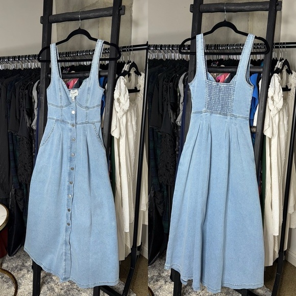 Selfie Leslie Indikah Pixie Dust Button Front Denim Blue Midi Dress - Picture 4 of 10